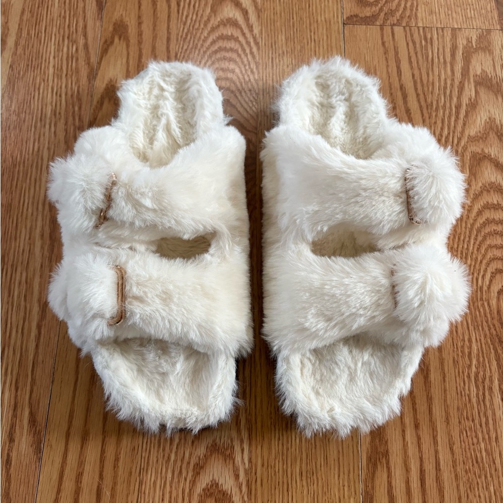 Fuzzy White Slide Sandals